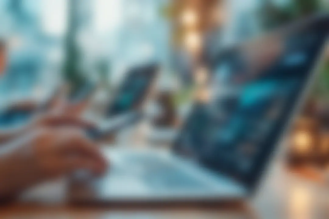 I person using a laptop and phone that will be recycled later.