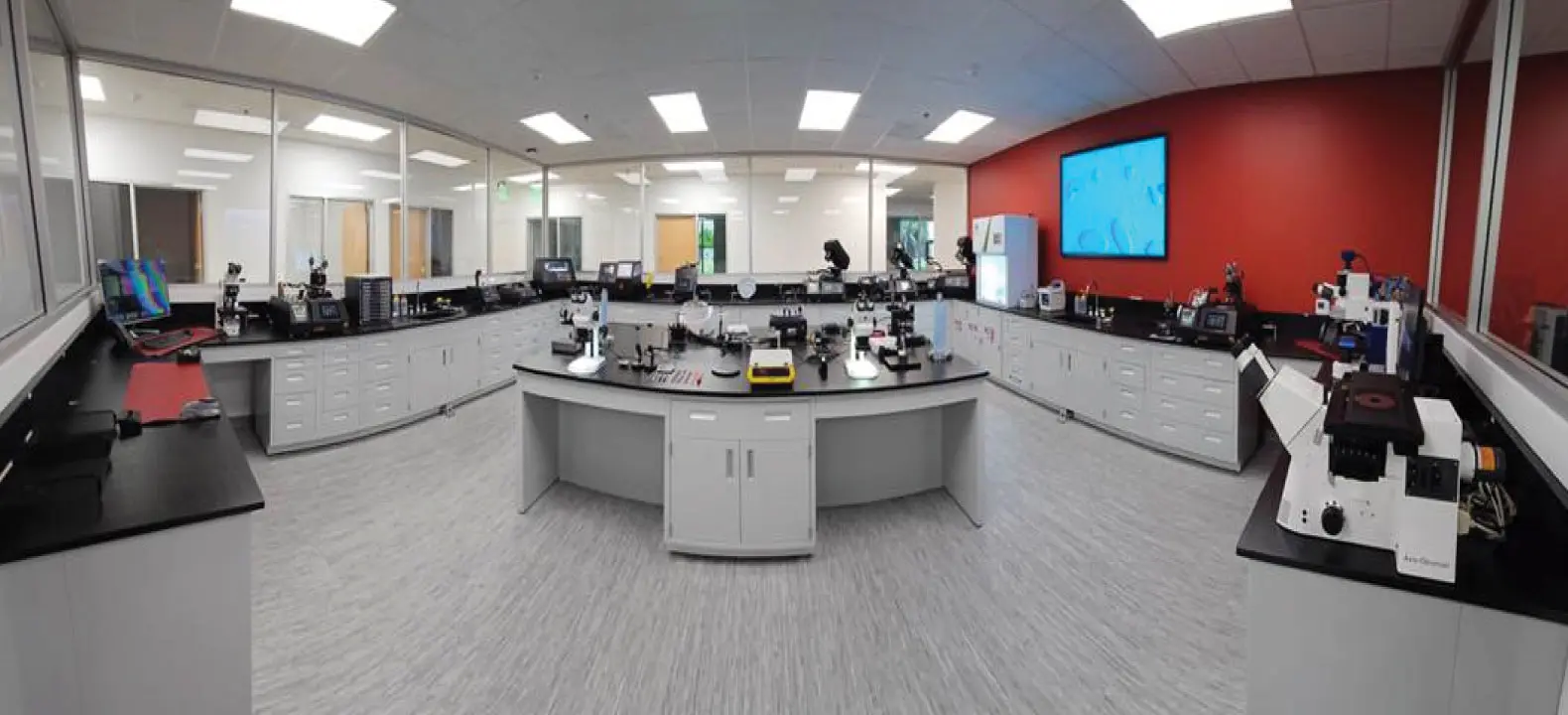 Workshop wide angle photo of modern interior